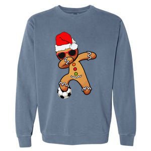 Christmas Dabbing Gingerbread Soccer Funny Garment-Dyed Sweatshirt