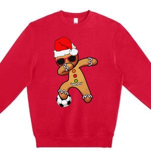 Christmas Dabbing Gingerbread Soccer Funny Premium Crewneck Sweatshirt