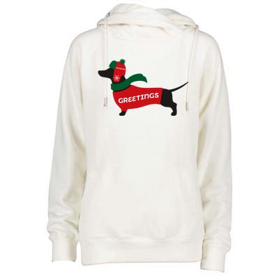 Christmas Dachshund Greetings Funny Santa Doxie Holidays Gift Womens Funnel Neck Pullover Hood