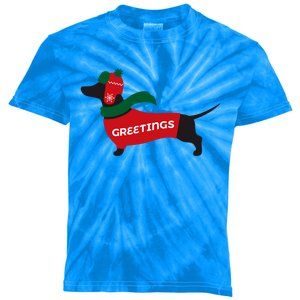 Christmas Dachshund Greetings Funny Santa Doxie Holidays Gift Kids Tie-Dye T-Shirt