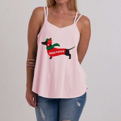 Christmas Dachshund Greetings Funny Santa Doxie Holidays Gift Women's Strappy Tank