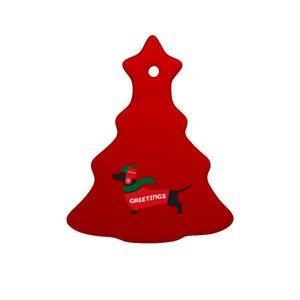 Christmas Dachshund Greetings Funny Santa Doxie Holidays Gift Ceramic Tree Ornament