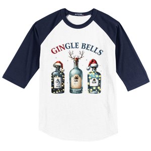 Christmas Drinking Gingle Bells Gin Humorous Alcohol Lovers Baseball Sleeve Shirt