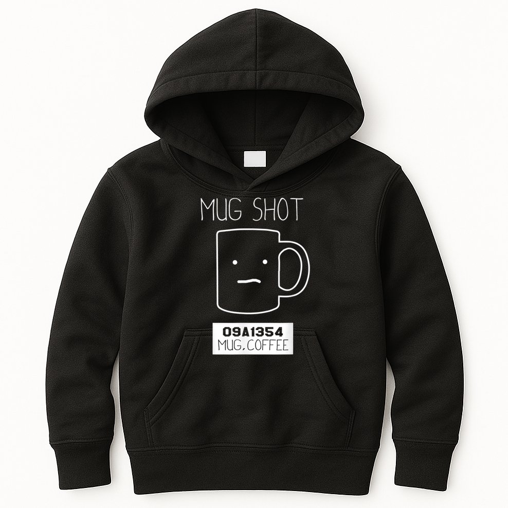 Coffee Drinker Gift Pun, Mug Shot Kids Hoodie