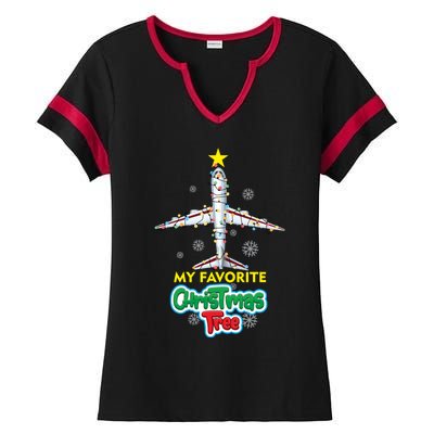 Christmas Decorated Gift Suit On Board 777 And 747 Airplanes Gift Ladies Halftime Notch Neck Tee