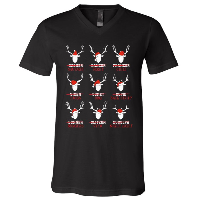 Christmas Deer Hunters All Of SantaS Reindeer Adults V-Neck T-Shirt