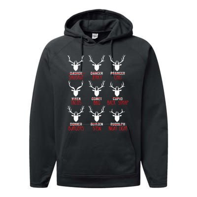 Christmas Deer Hunters All Of SantaS Reindeer Performance Fleece Hoodie