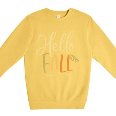 Cute Distressed Hello Fall Autumn Arrow Gift Premium Crewneck Sweatshirt