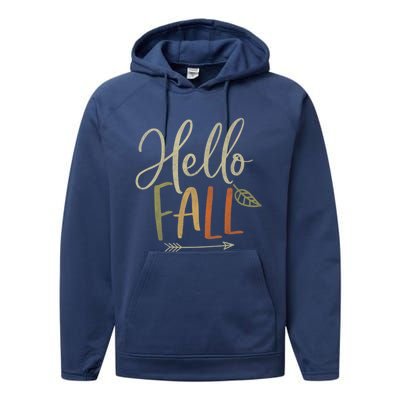 Cute Distressed Hello Fall Autumn Arrow Gift Performance Fleece Hoodie