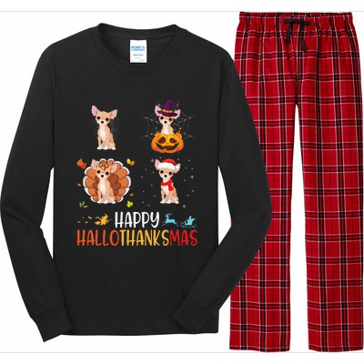 Chihuahua Dog Hallothanksmas Halloween Thanksgiving Xmas Long Sleeve Pajama Set