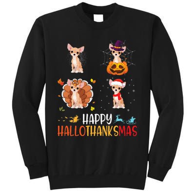 Chihuahua Dog Hallothanksmas Halloween Thanksgiving Xmas Tall Sweatshirt