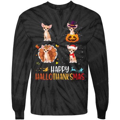 Chihuahua Dog Hallothanksmas Halloween Thanksgiving Xmas Tie-Dye Long Sleeve Shirt