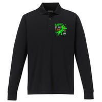 Cool Dinosaur Happy St Pat TRex Saint Patrick's Day Outfit Performance Long Sleeve Polo