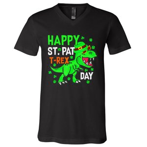 Cool Dinosaur Happy St Pat TRex Saint Patrick's Day Outfit V-Neck T-Shirt