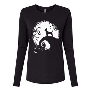 Chihuahua Dog Halloween With Moon Pumpkin Silhouette Womens Cotton Relaxed Long Sleeve T-Shirt