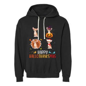 Chihuahua Dog Hallothanksmas Halloween Thanksgiving Xmas Garment-Dyed Fleece Hoodie