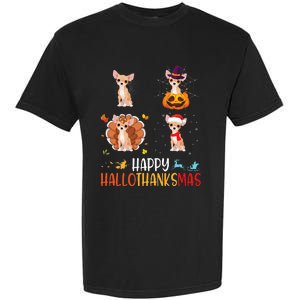 Chihuahua Dog Hallothanksmas Halloween Thanksgiving Xmas Garment-Dyed Heavyweight T-Shirt