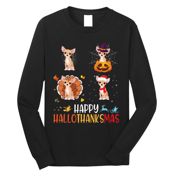 Chihuahua Dog Hallothanksmas Halloween Thanksgiving Xmas Long Sleeve Shirt