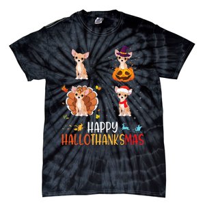 Chihuahua Dog Hallothanksmas Halloween Thanksgiving Xmas Tie-Dye T-Shirt