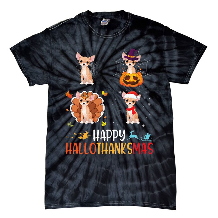 Chihuahua Dog Hallothanksmas Halloween Thanksgiving Xmas Tie-Dye T-Shirt