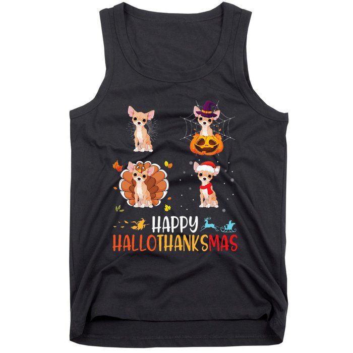 Chihuahua Dog Hallothanksmas Halloween Thanksgiving Xmas Tank Top