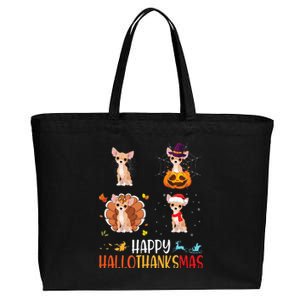 Chihuahua Dog Hallothanksmas Halloween Thanksgiving Xmas Cotton Canvas Jumbo Tote