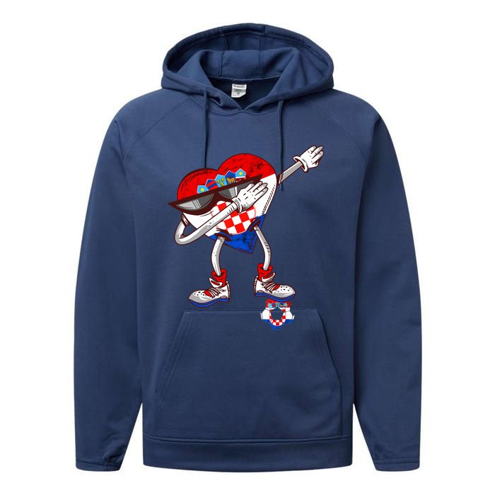 Croatia Dabbing Heart Hrvatska Soccer Team Croatia Flag Performance Fleece Hoodie