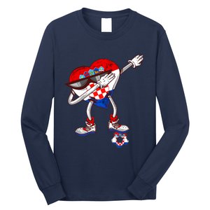 Croatia Dabbing Heart Hrvatska Soccer Team Croatia Flag Long Sleeve Shirt