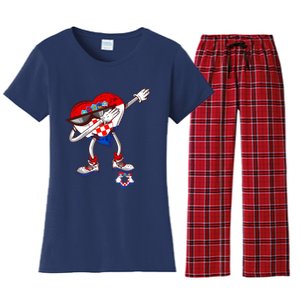 Croatia Dabbing Heart Hrvatska Soccer Team Croatia Flag Women's Flannel Pajama Set