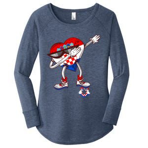 Croatia Dabbing Heart Hrvatska Soccer Team Croatia Flag Women's Perfect Tri Tunic Long Sleeve Shirt