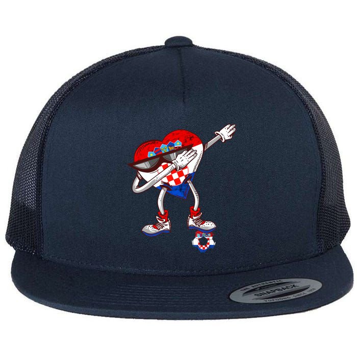 Croatia Dabbing Heart Hrvatska Soccer Team Croatia Flag Flat Bill Trucker Hat