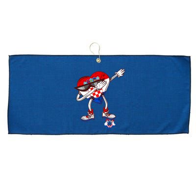 Croatia Dabbing Heart Hrvatska Soccer Team Croatia Flag Large Microfiber Waffle Golf Towel