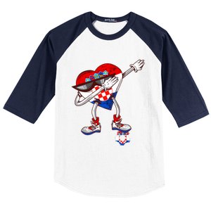 Croatia Dabbing Heart Hrvatska Soccer Team Croatia Flag Baseball Sleeve Shirt