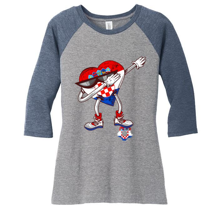 Croatia Dabbing Heart Hrvatska Soccer Team Croatia Flag Women's Tri-Blend 3/4-Sleeve Raglan Shirt