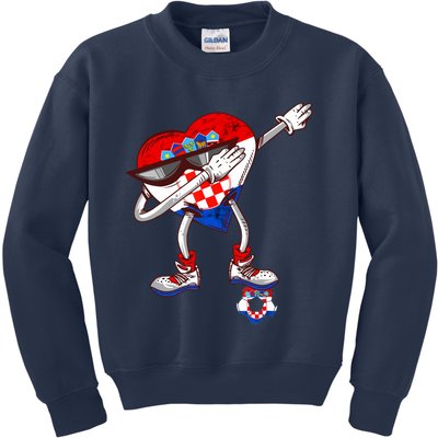 Croatia Dabbing Heart Hrvatska Soccer Team Croatia Flag Kids Sweatshirt