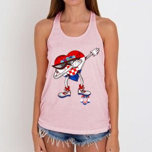 Croatia Dabbing Heart Hrvatska Soccer Team Croatia Flag Women's Knotted Racerback Tank