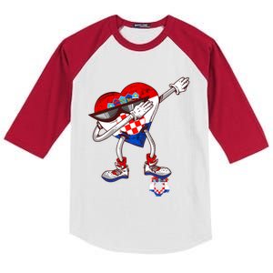 Croatia Dabbing Heart Hrvatska Soccer Team Croatia Flag Kids Colorblock Raglan Jersey