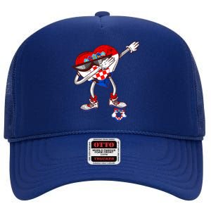 Croatia Dabbing Heart Hrvatska Soccer Team Croatia Flag High Crown Mesh Back Trucker Hat