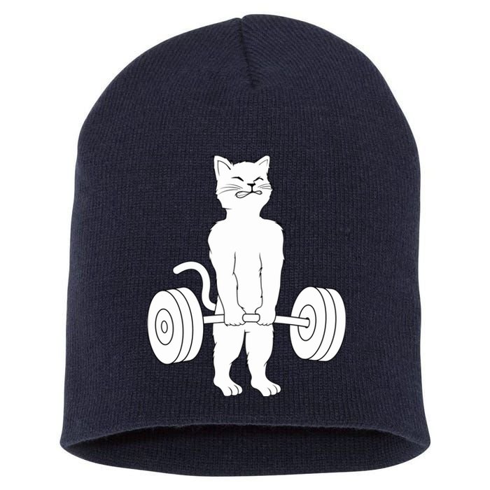 Cat Deadlift Hoodie - Powerlifting Kitty Sweater, Muscle Cat Short Acrylic Beanie