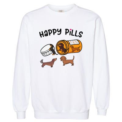 Cute Dachshund Happy Pills Funny Weiner Dog Mom Dad Lover Garment-Dyed Sweatshirt