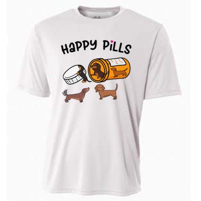 Cute Dachshund Happy Pills Funny Weiner Dog Mom Dad Lover Cooling Performance Crew T-Shirt