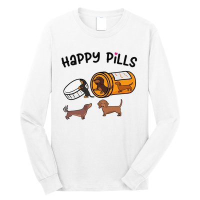 Cute Dachshund Happy Pills Funny Weiner Dog Mom Dad Lover Long Sleeve Shirt