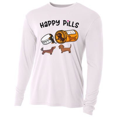 Cute Dachshund Happy Pills Funny Weiner Dog Mom Dad Lover Cooling Performance Long Sleeve Crew