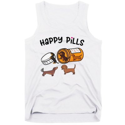 Cute Dachshund Happy Pills Funny Weiner Dog Mom Dad Lover Tank Top