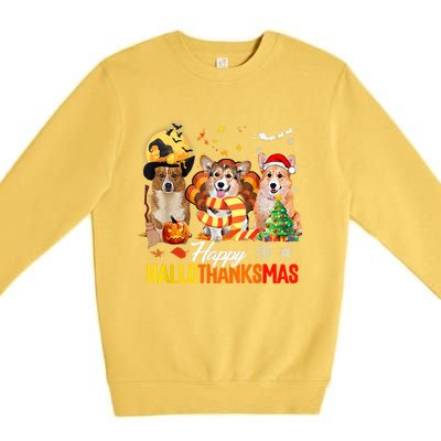 Corgi Dog Halloween Merry Christmas Happy Hallothanksmas Premium Crewneck Sweatshirt