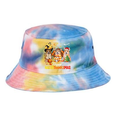 Corgi Dog Halloween Merry Christmas Happy Hallothanksmas Tie Dye Newport Bucket Hat