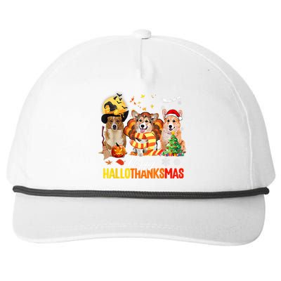 Corgi Dog Halloween Merry Christmas Happy Hallothanksmas Snapback Five-Panel Rope Hat