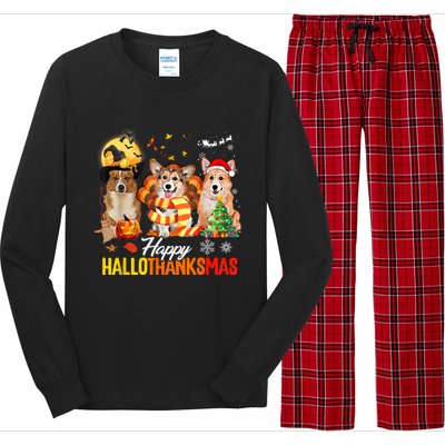 Corgi Dog Halloween Merry Christmas Happy Hallothanksmas Long Sleeve Pajama Set