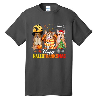 Corgi Dog Halloween Merry Christmas Happy Hallothanksmas Tall T-Shirt