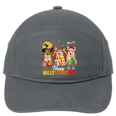 Corgi Dog Halloween Merry Christmas Happy Hallothanksmas 7-Panel Snapback Hat